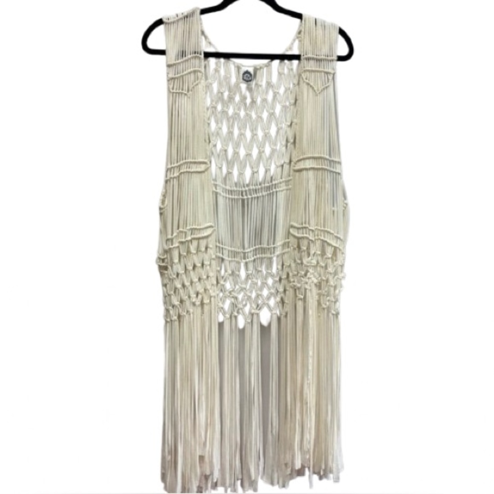 2B Together Los Angeles Boho Macramé Fringe Hippie Duster Festival Vest Small